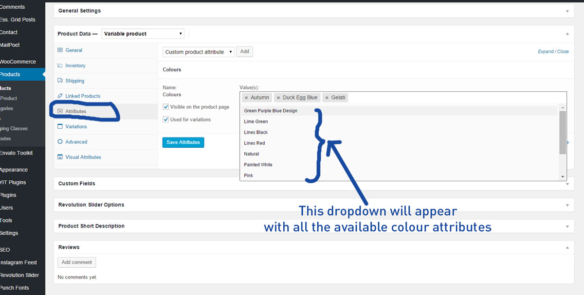 Adding colour attributes to a product in Prestashop